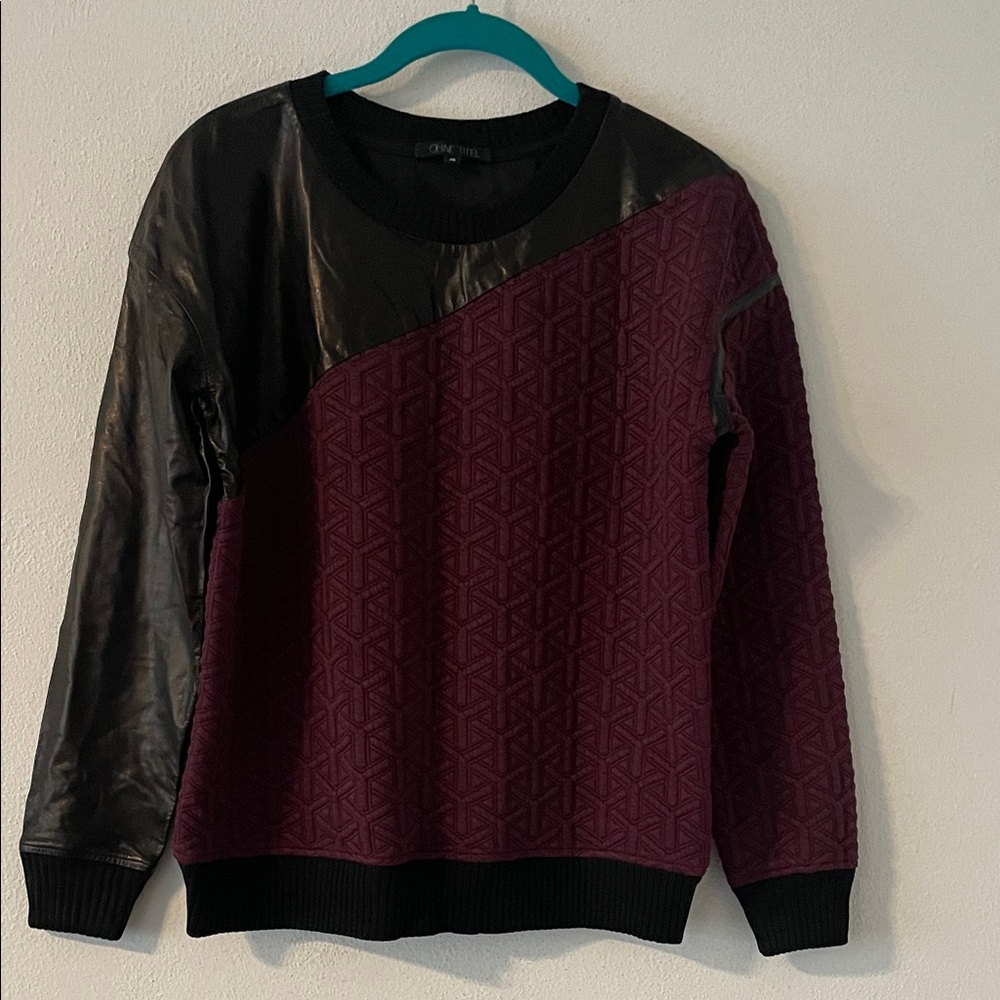 Ohne Titel Black and Burgundy Leather Knit Top Sz S